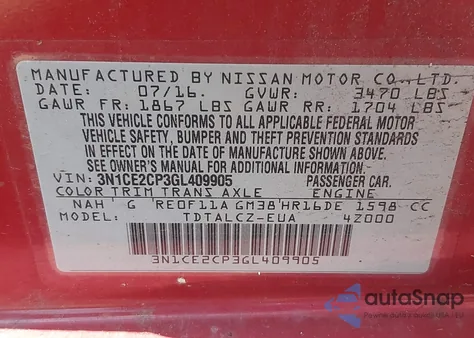 2016 Nissan Versa Note S Plus from USA, damaged, VIN 3N1CE2CP3GL409905